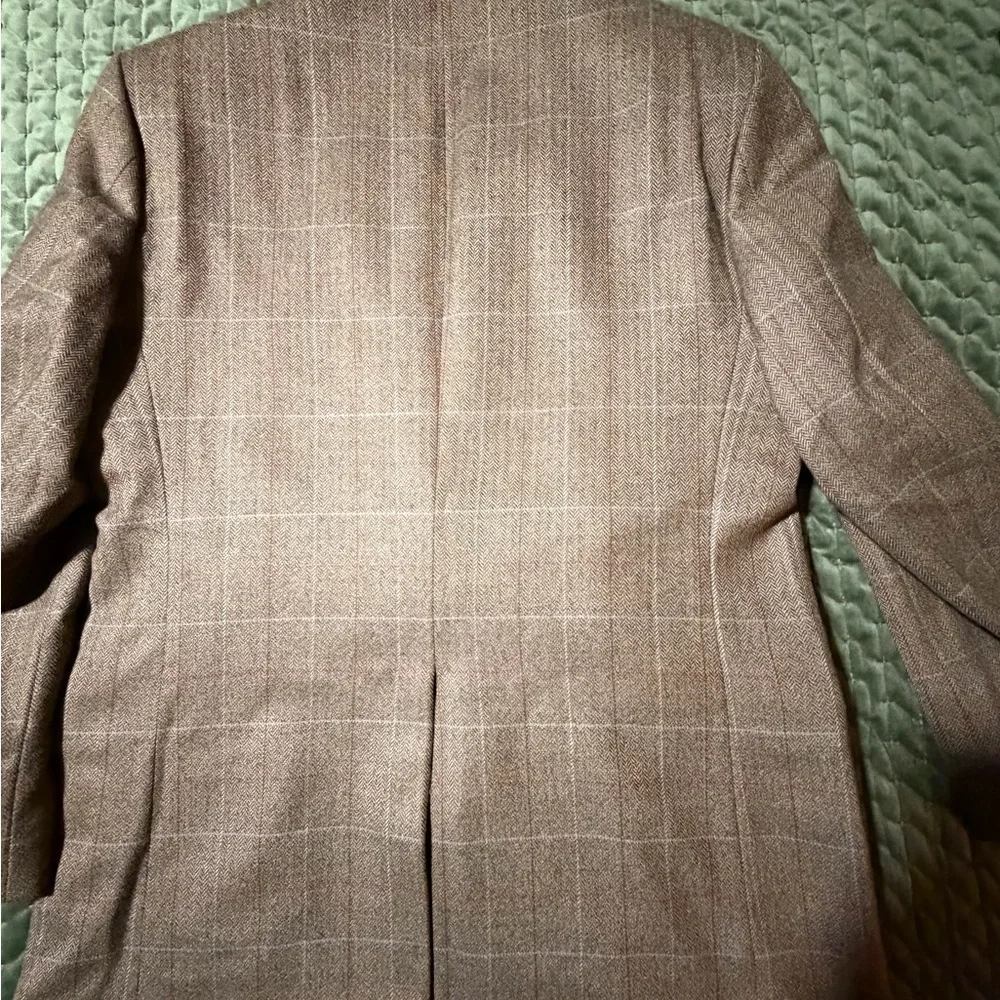 Allyn Saint George brown tan plaid‎ blazer jacket 100% Lambswool size 40R